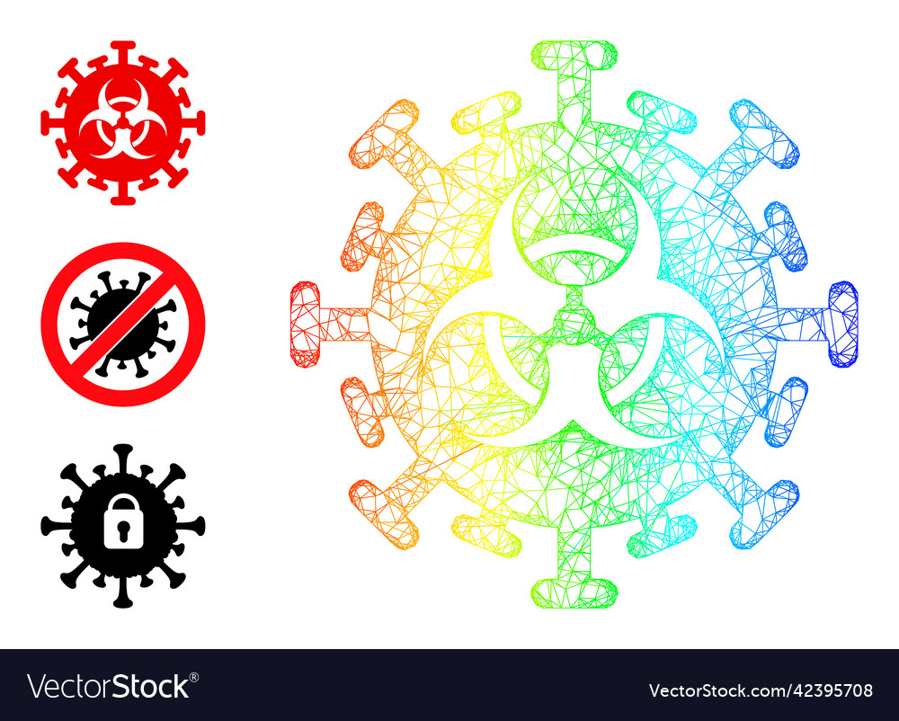 Rainbow gradient net mesh hazard virus icon vector image Rainbow gradient net mesh hazard virus icon