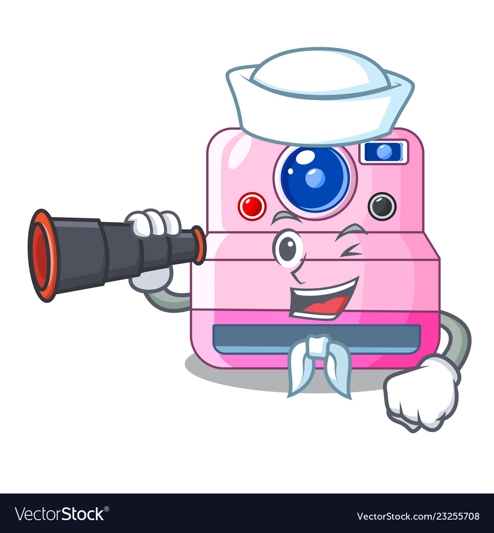 Sailor with binocular instant camera in a shape