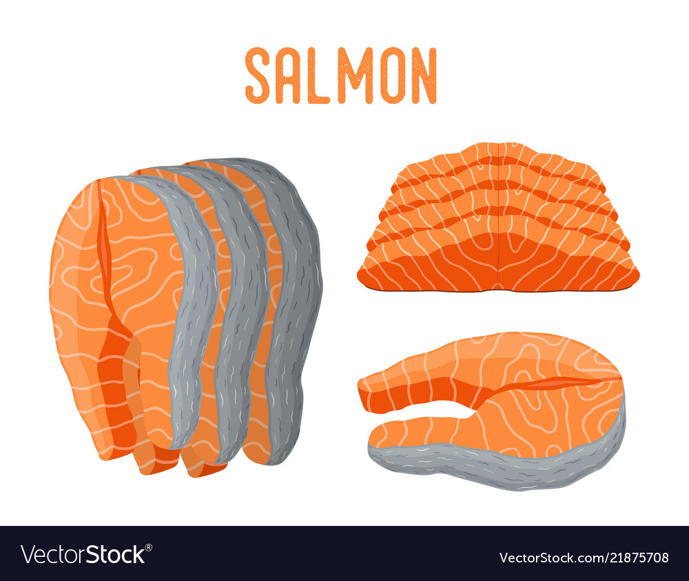 Salmon seafood fresh fish orange fillet Royalty Free Vector