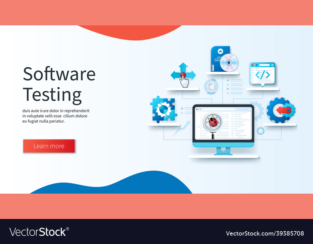 Software testing concept computer with magnifying Vector Image