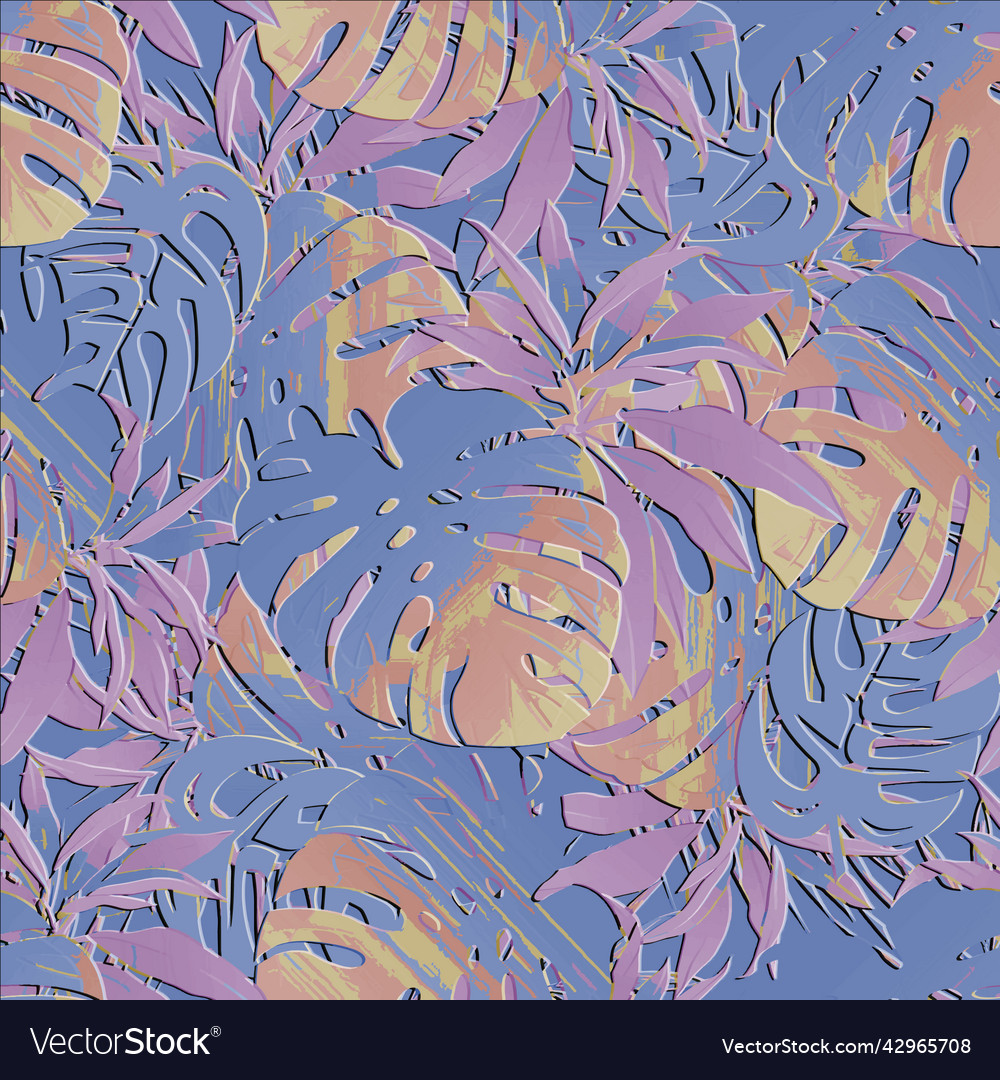 Tropical floral emboss 3d seamless pattern tropic vector image Tropical floral emboss 3d seamless pattern tropic