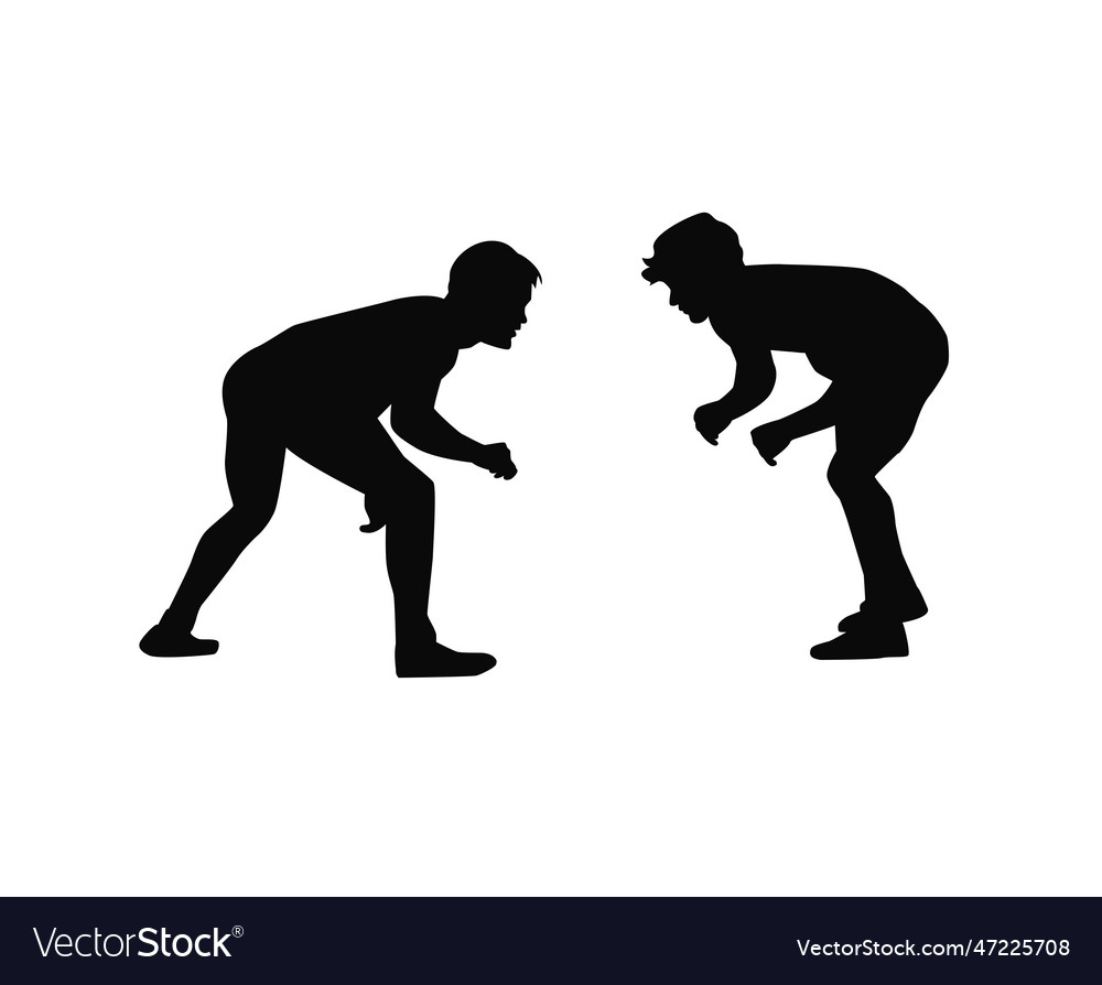 Wrestlers and referee silhouettes Royalty Free Vector Image