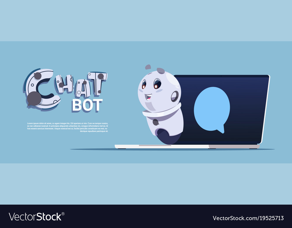 Chat bot service cute robot in laptop computer