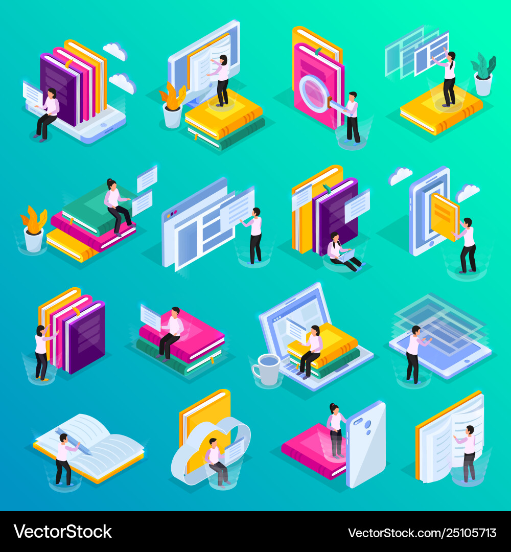 Education isometric icon set Royalty Free Vector Image