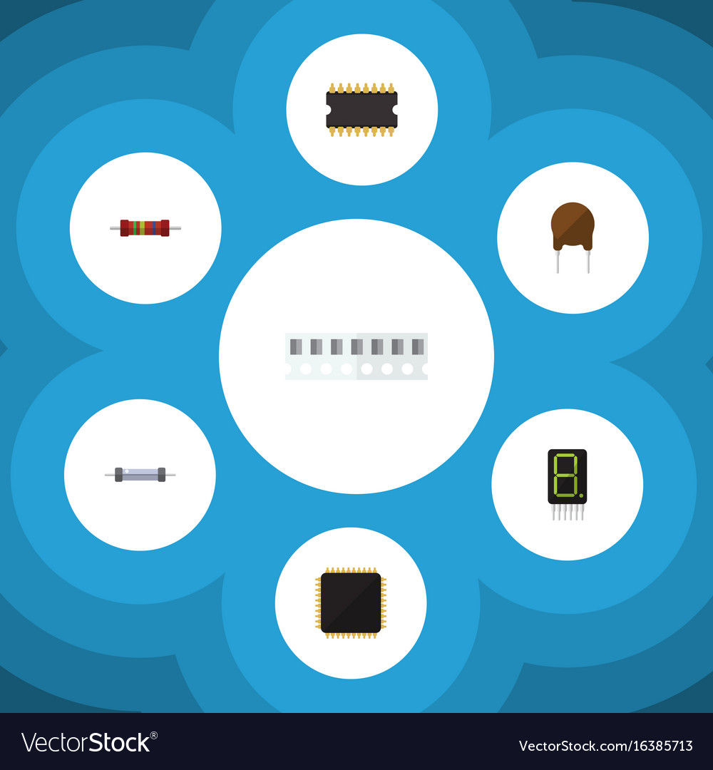 Flat icon electronics set of cpu resistor