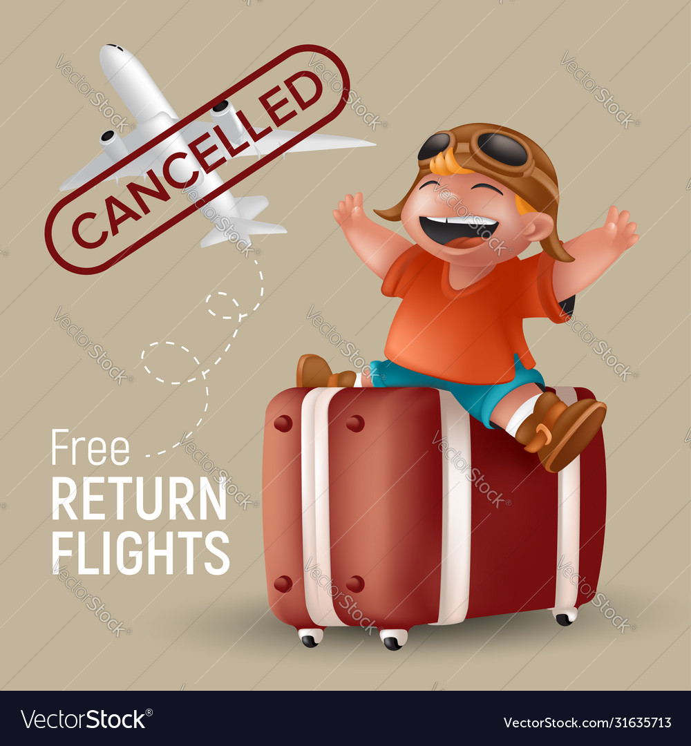 Free return flight with airplane and cartoon Vector Image