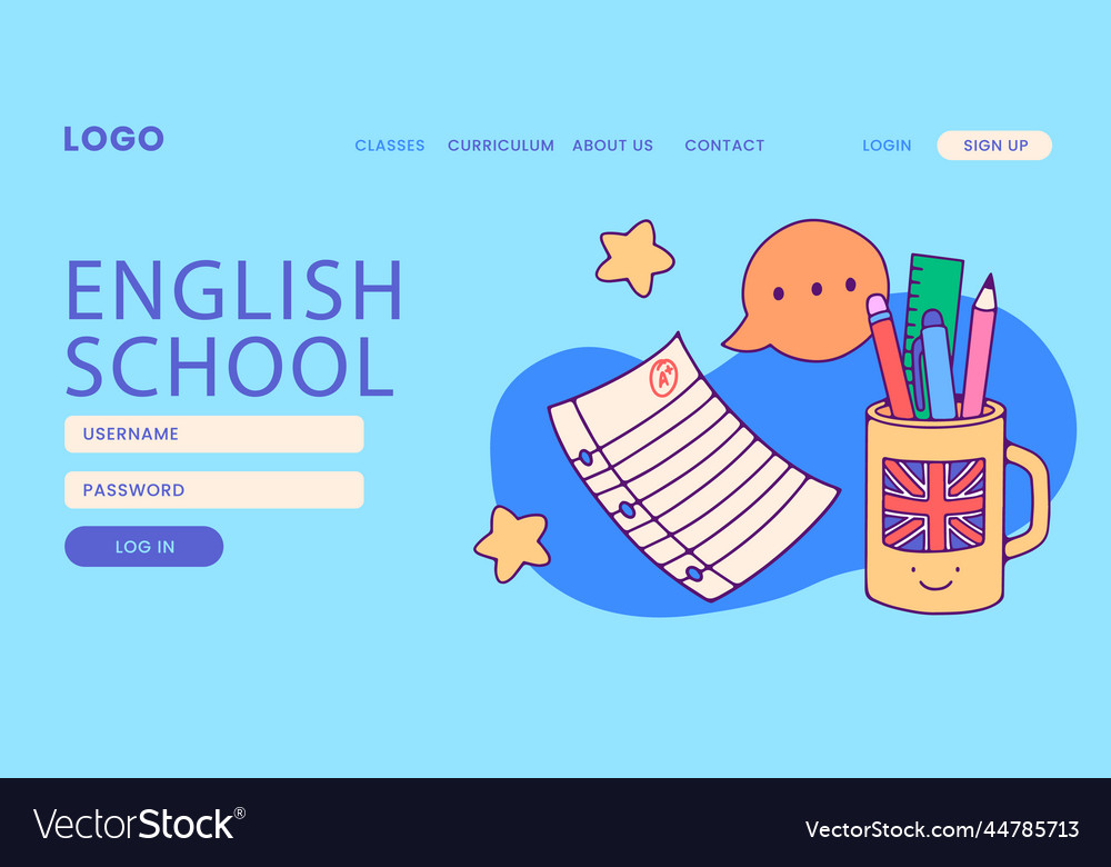 Hand drawn english school landing page