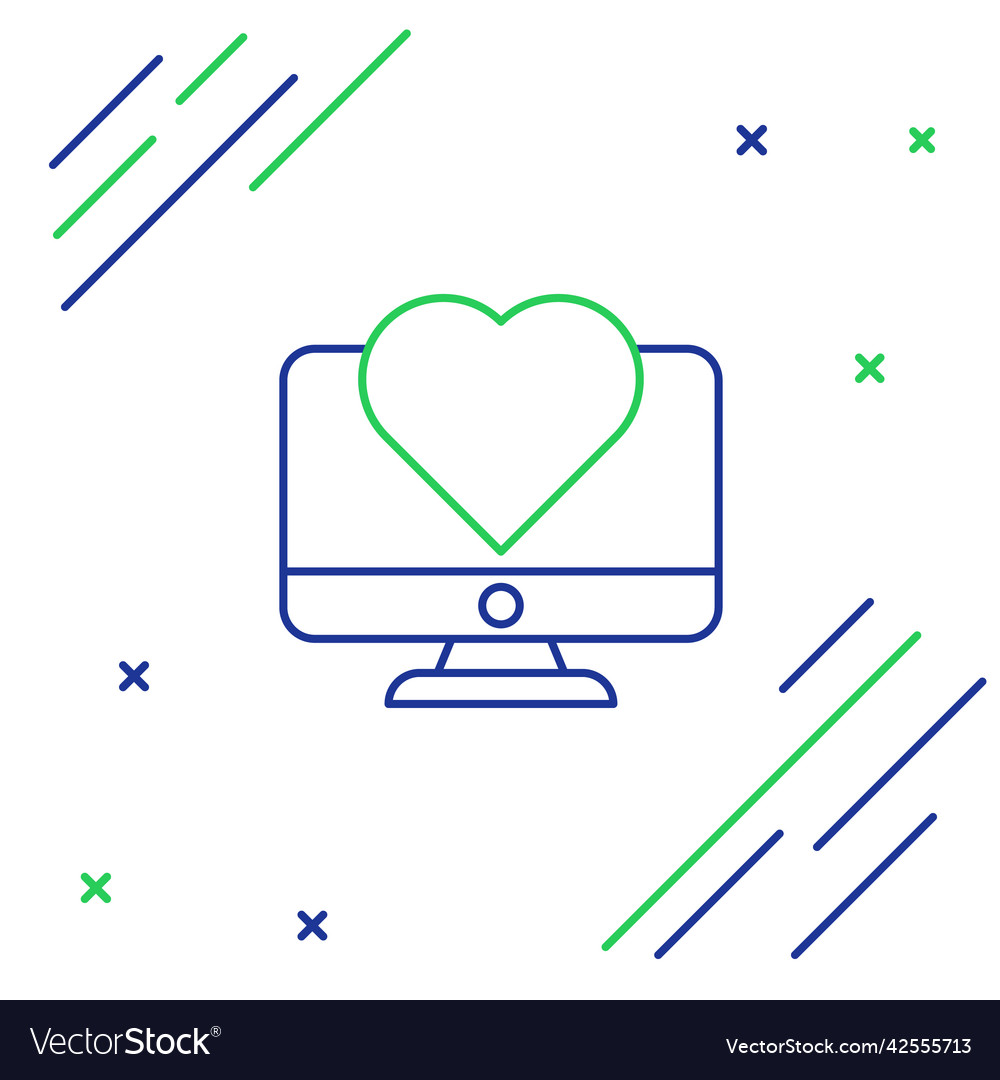Line computer monitor with heart icon isolated vector image Line computer monitor with heart icon isolated