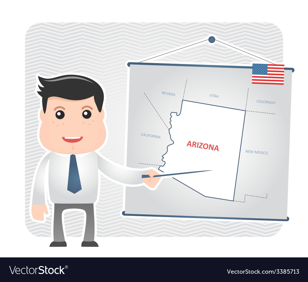 Man with a pointer points to map of arizona