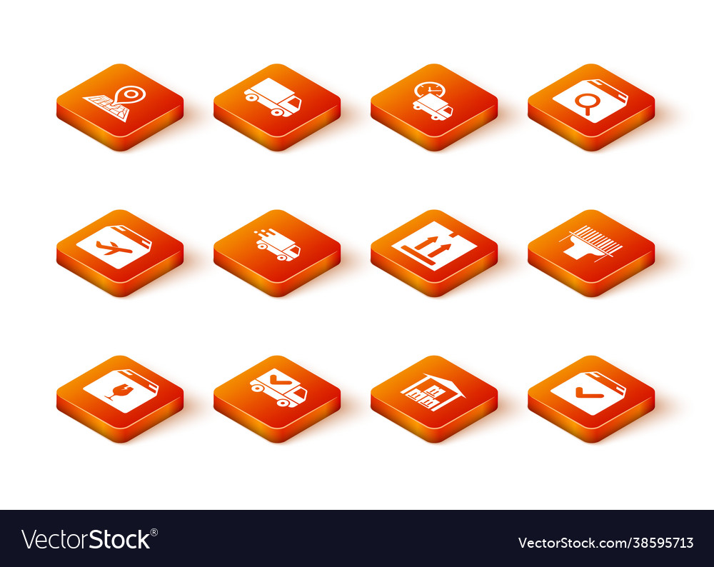 Set delivery box with fragile content truck check vector image Set delivery box with fragile content truck check
