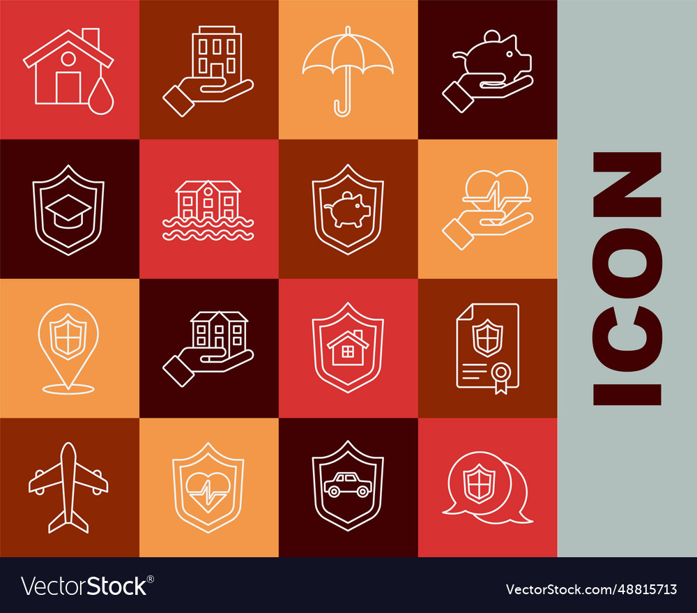 Set line location shield contract with life vector image Set line location shield contract with life