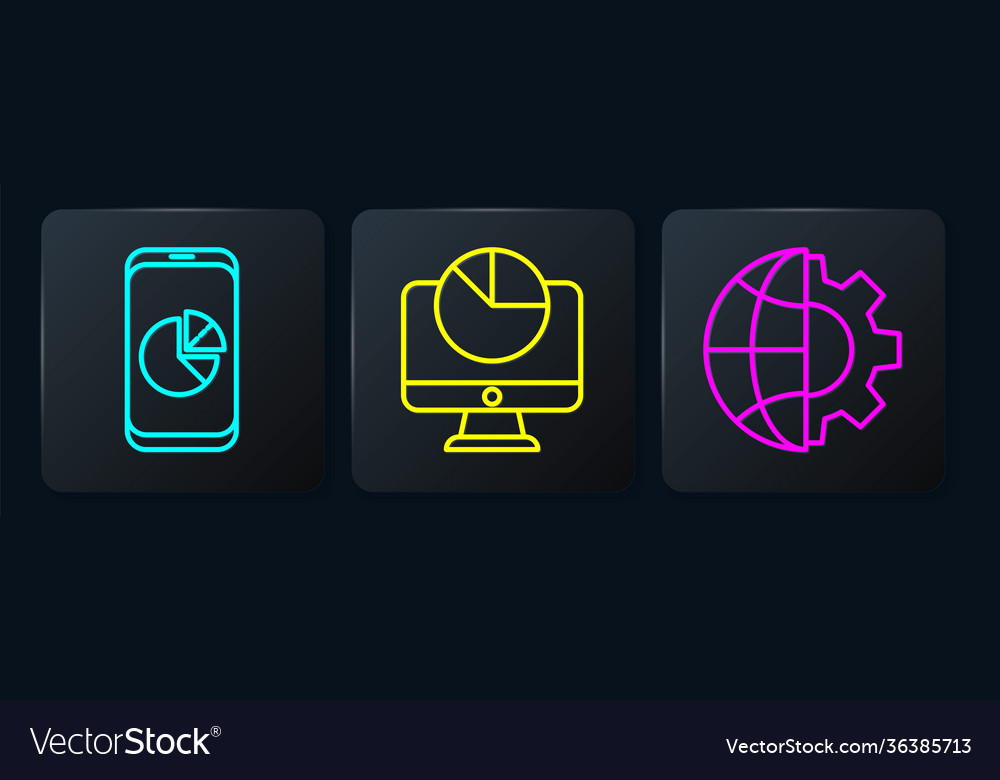 Set line mobile phone with graph chart globe vector image Set line mobile phone with graph chart globe
