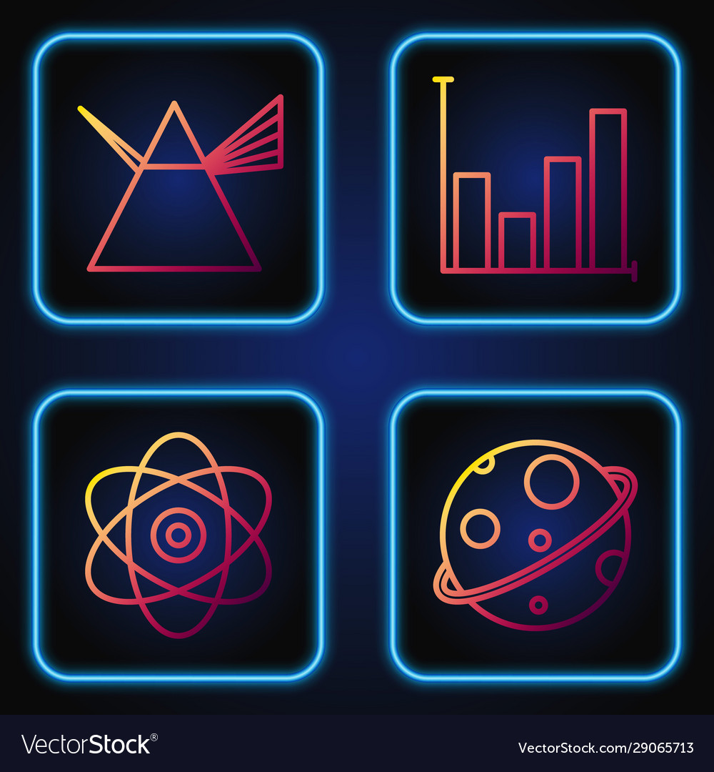Set line planet atom light rays in prism and pie vector image Set line planet atom light rays in prism and pie