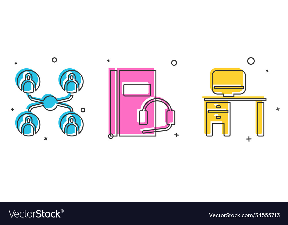 Set online class audio book and computer monitor vector image Set online class audio book and computer monitor