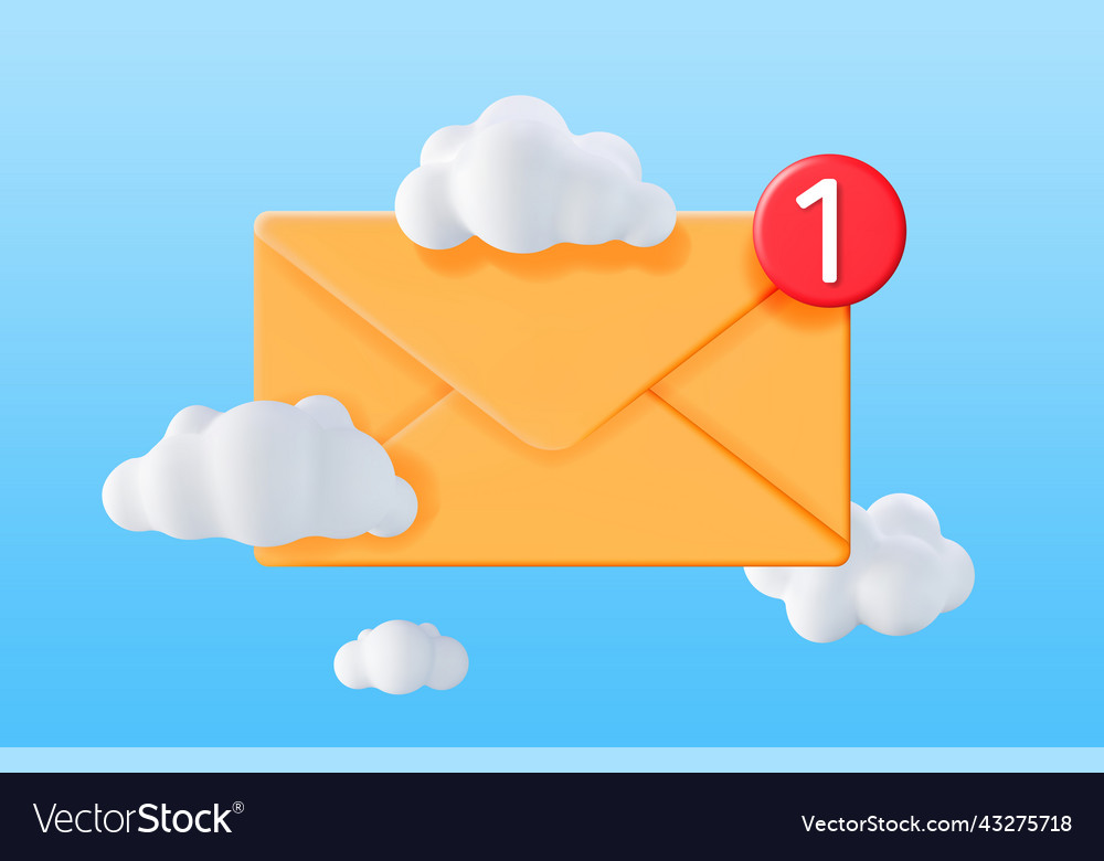 3d mail envelope in clouds with notification vector image 3d mail envelope in clouds with notification