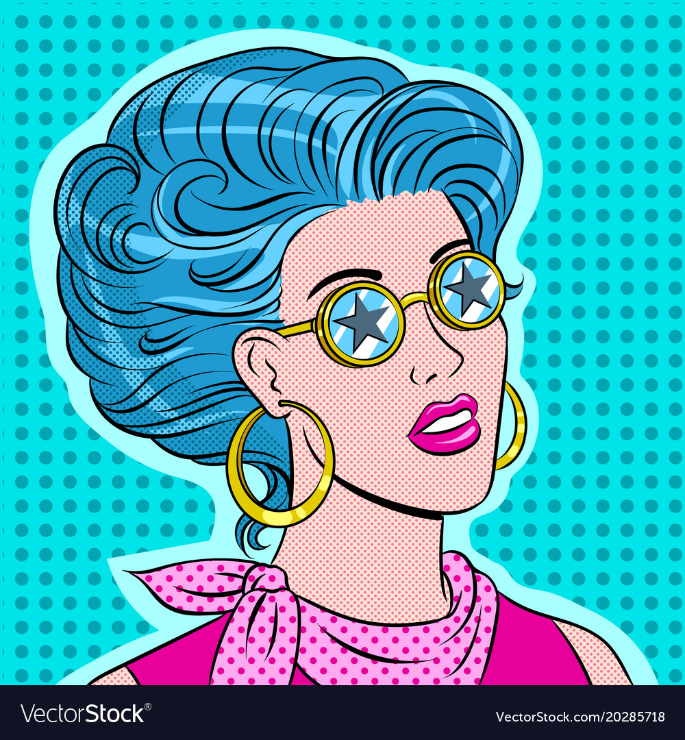 Beauty young woman in star glasses pop art