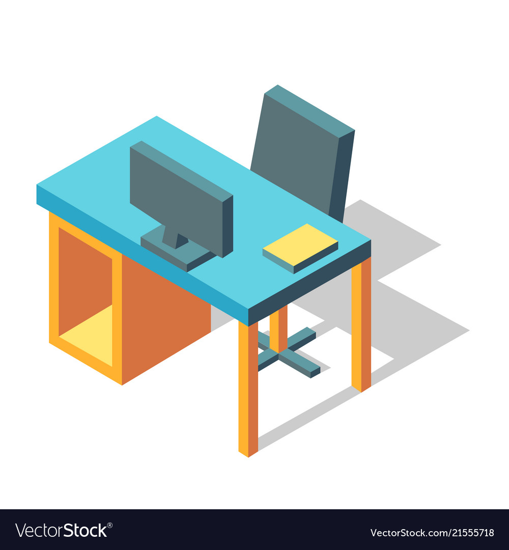 Computer Desk Isometric Royalty Free Vector Image