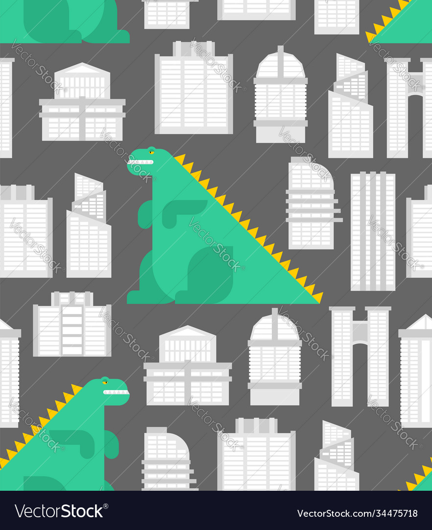 Dinosaur in city pattern seamless dino town vector image Dinosaur in city pattern seamless dino town