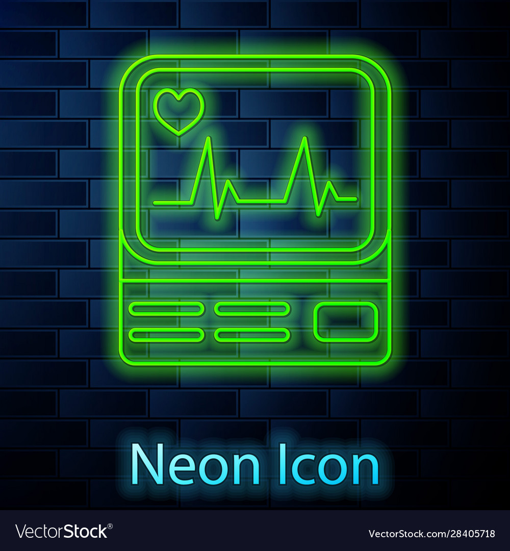 Glowing neon line computer monitor with cardiogram