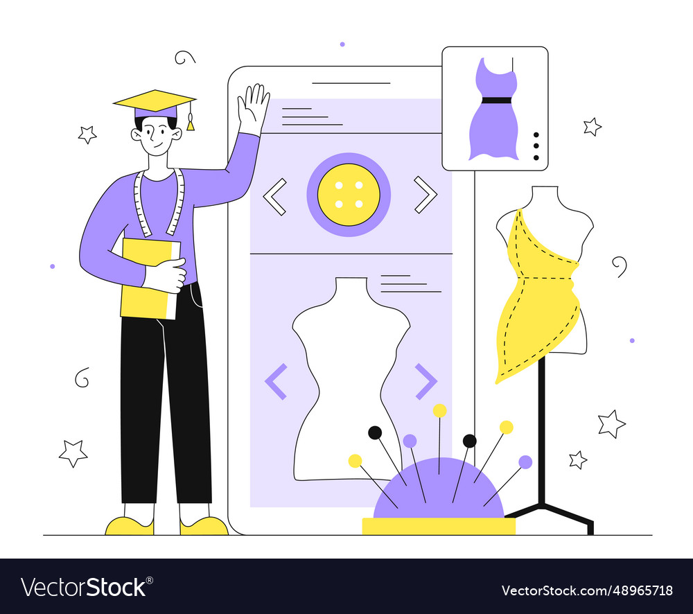 Man with online courses line vector image Man with online courses line