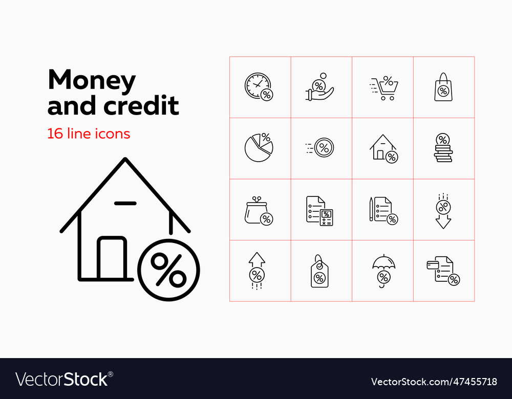 Money and credit icon set of line icons