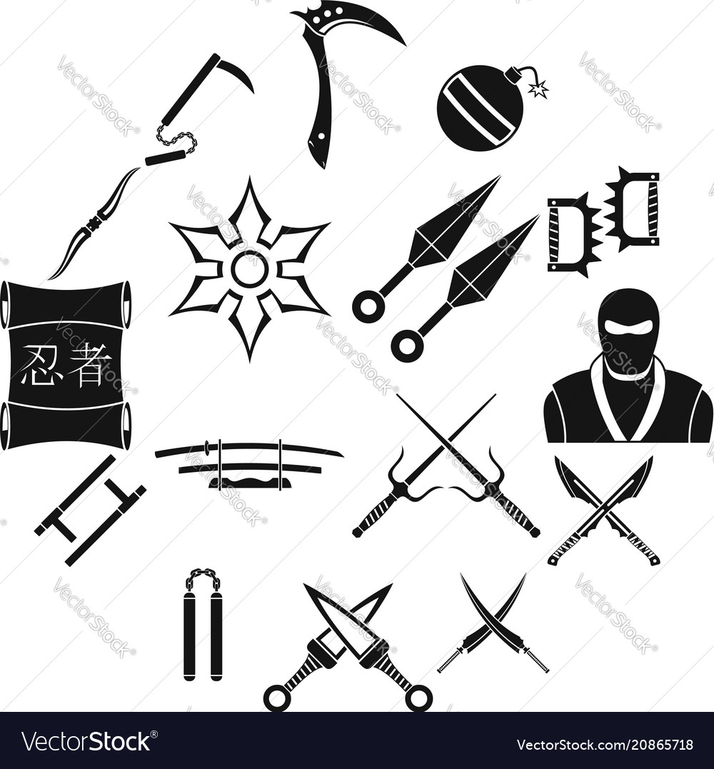 Ninja Ninja Equipment Icons Black White Set Big Stock Illustration -  Download Image Now - iStock