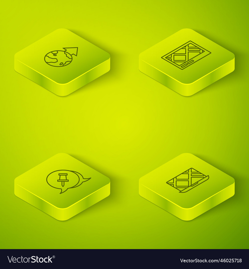 Set isometric line gps device with map push pin vector image Set isometric line gps device with map push pin