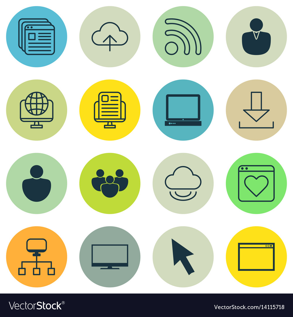 Set of 16 internet icons includes followed