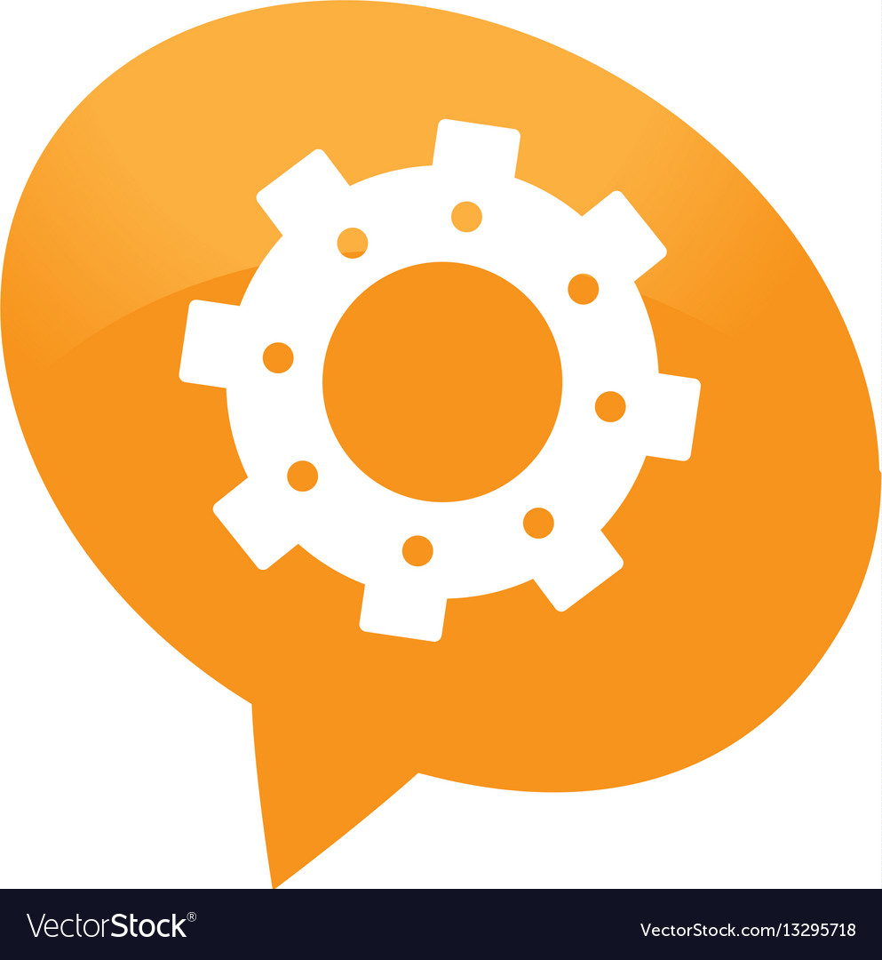 Speech bubble with gear machine isolated icon