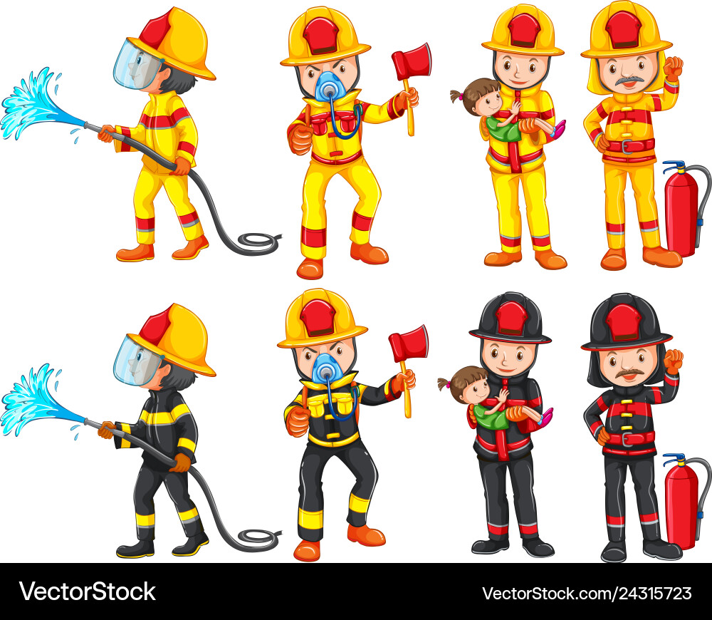 A fireman character set Royalty Free Vector Image