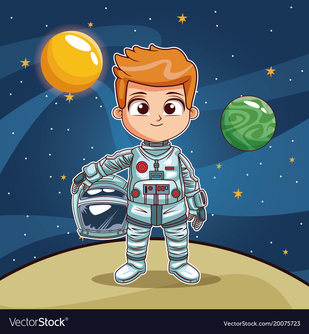 Astronaut Boy On Space Planet Cartoon Royalty Free Vector