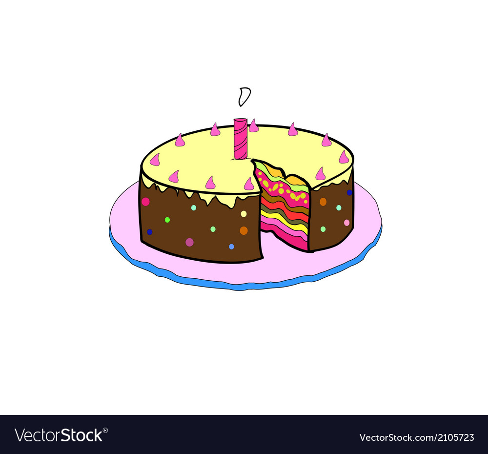 Birthday cake with colorful lit candles Royalty Free Vector