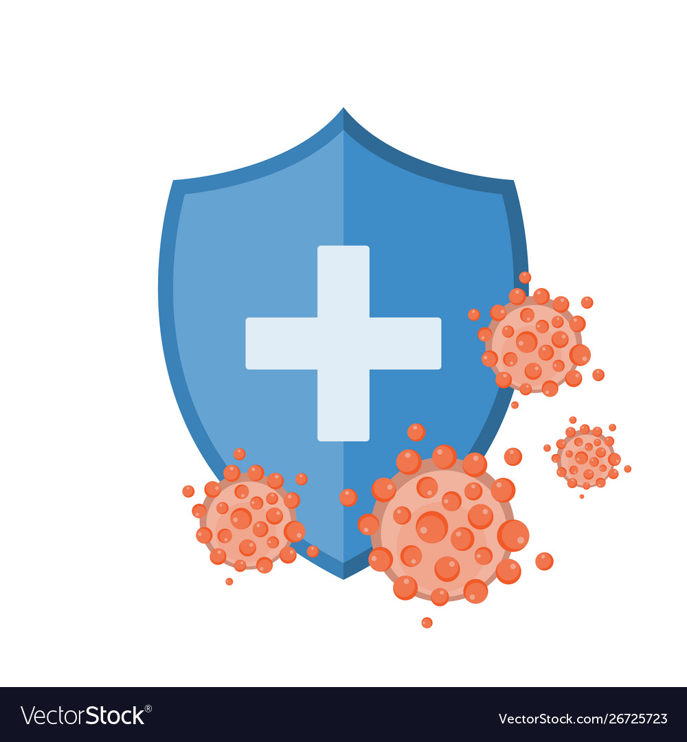 Blue shield protecting from virus germs and Vector Image