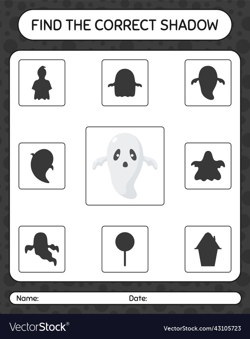 Find the correct shadows game with ghost vector image Find the correct shadows game with ghost
