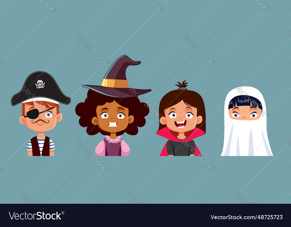 Funny kids dressed in halloween costumes cartoon