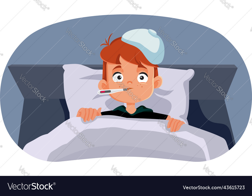 Ill Child Having High Fever Cartoon Royalty Free Vector