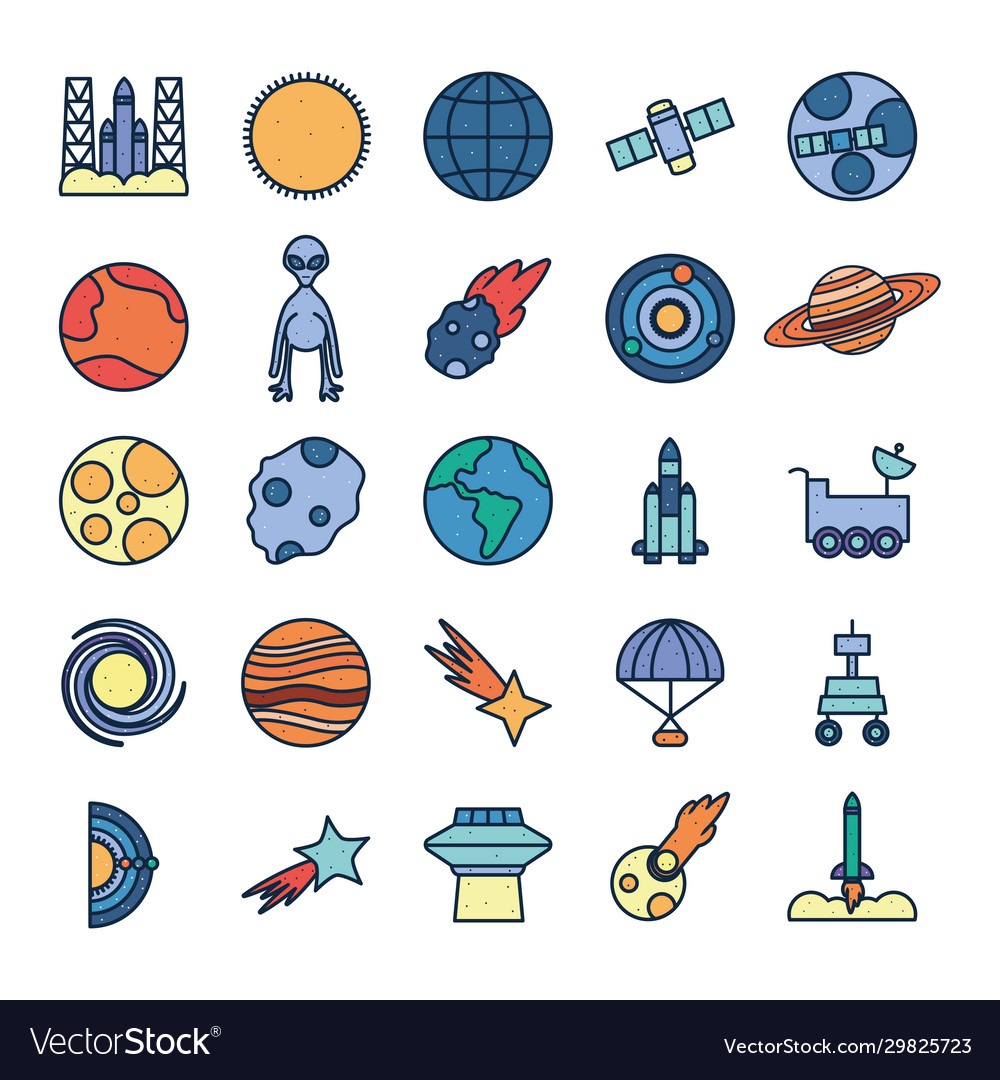 Isolated space line fill style icon set vector image Isolated space line fill style icon set