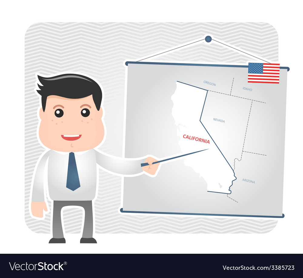 Man with a pointer points to map of california