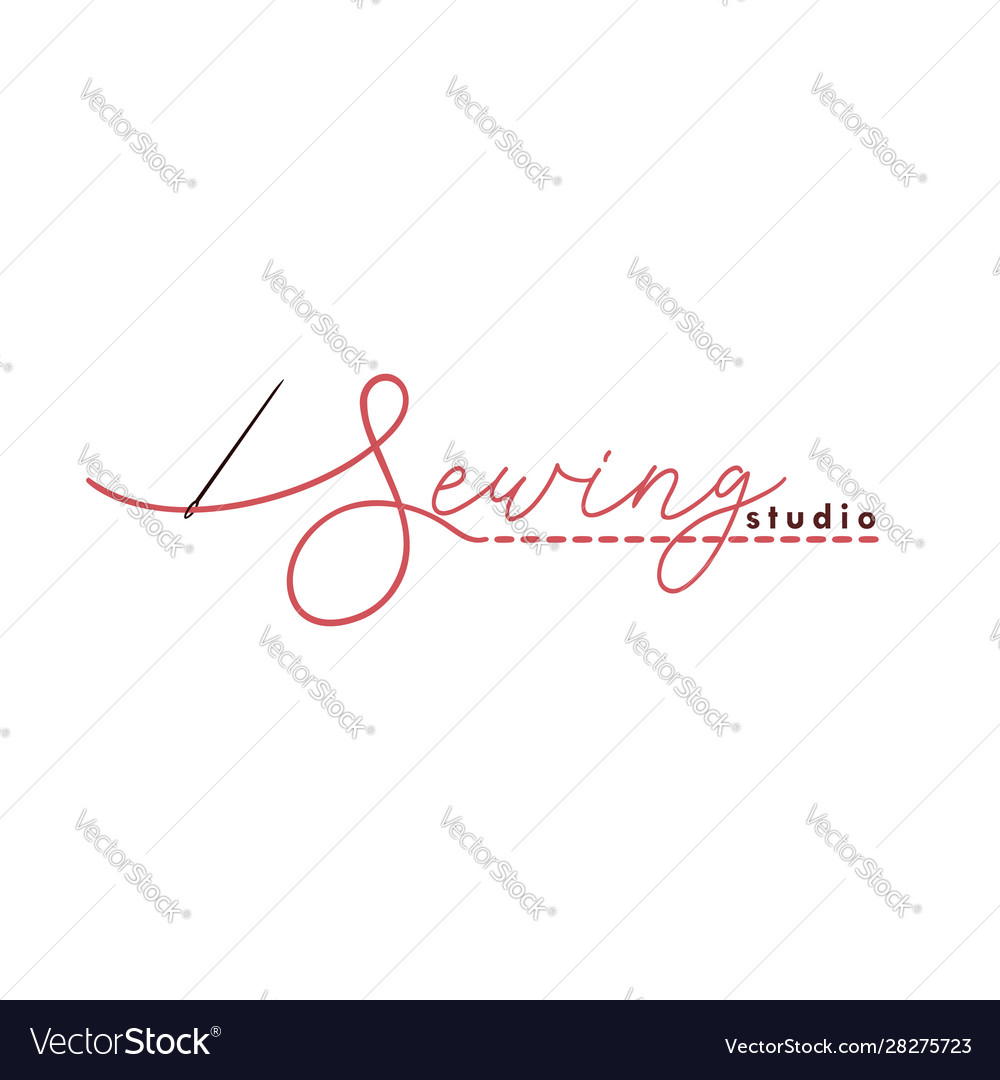 Tailor sewing vintage logo needle and yarn vector image Tailor sewing vintage logo needle and yarn