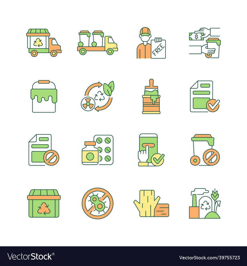 Waste management rgb color icons set