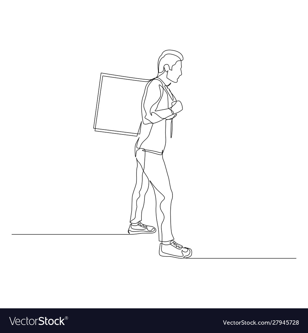 Continuous one line delivery man with a large