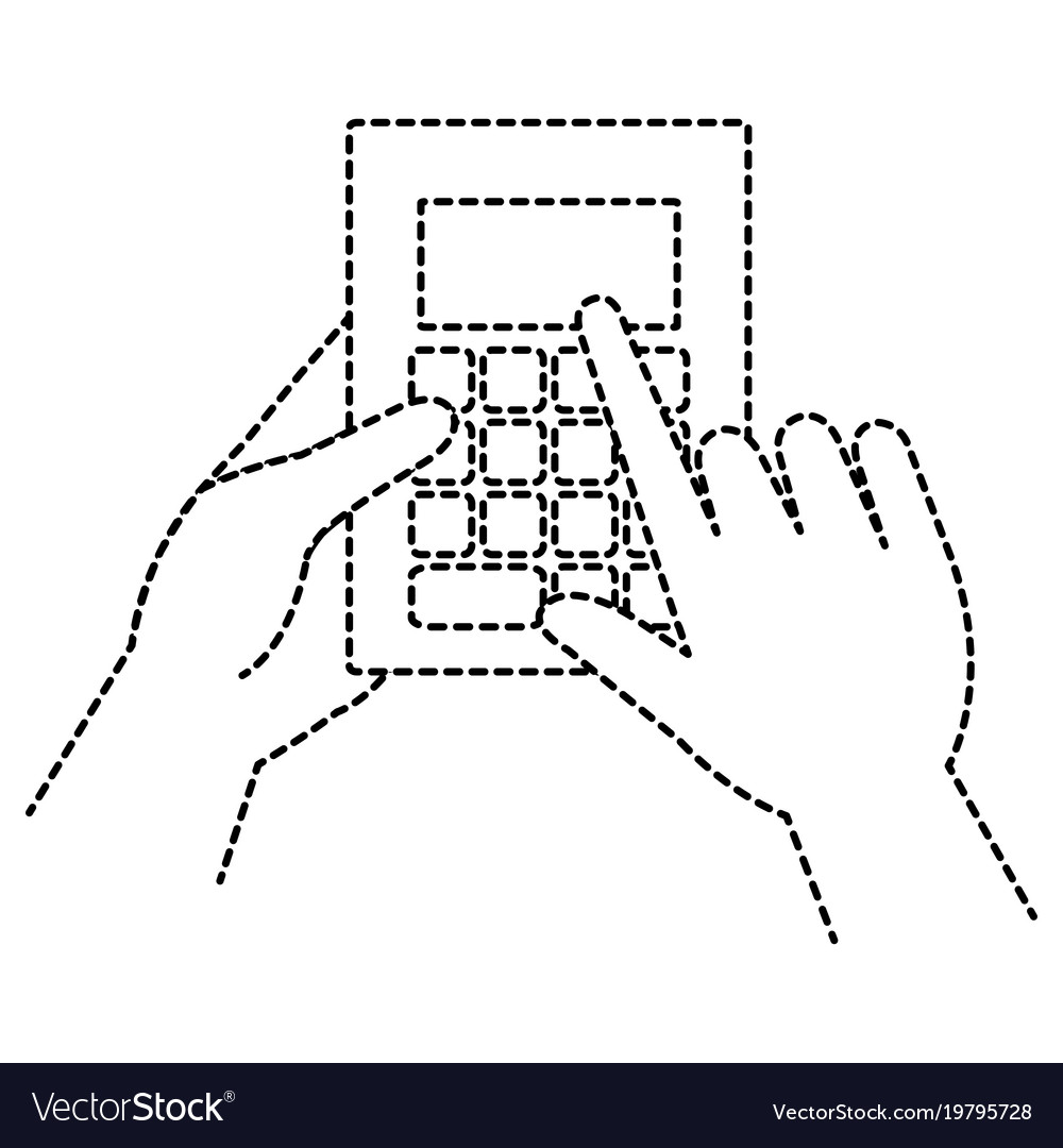 Hands with calculator math isolated icon