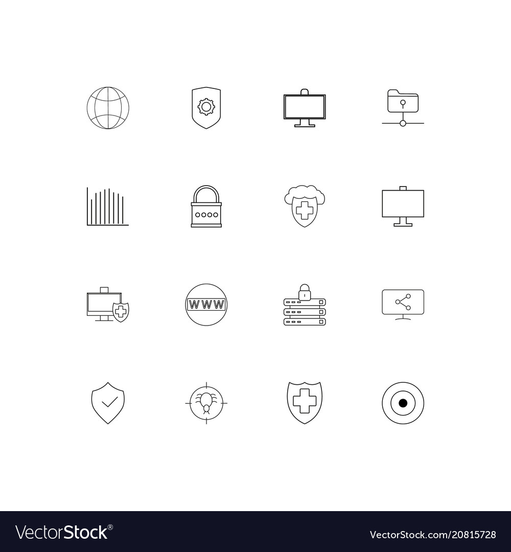 Internet security linear thin icons set outlined