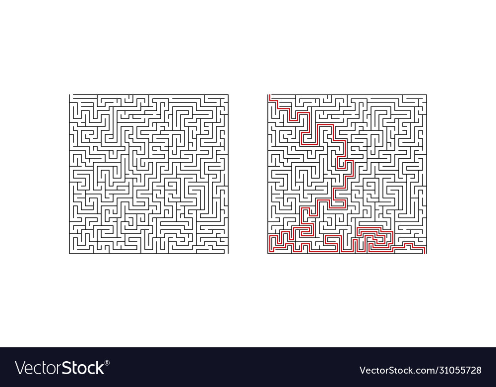 Labyrinth maze game with solution vector image Labyrinth maze game with solution