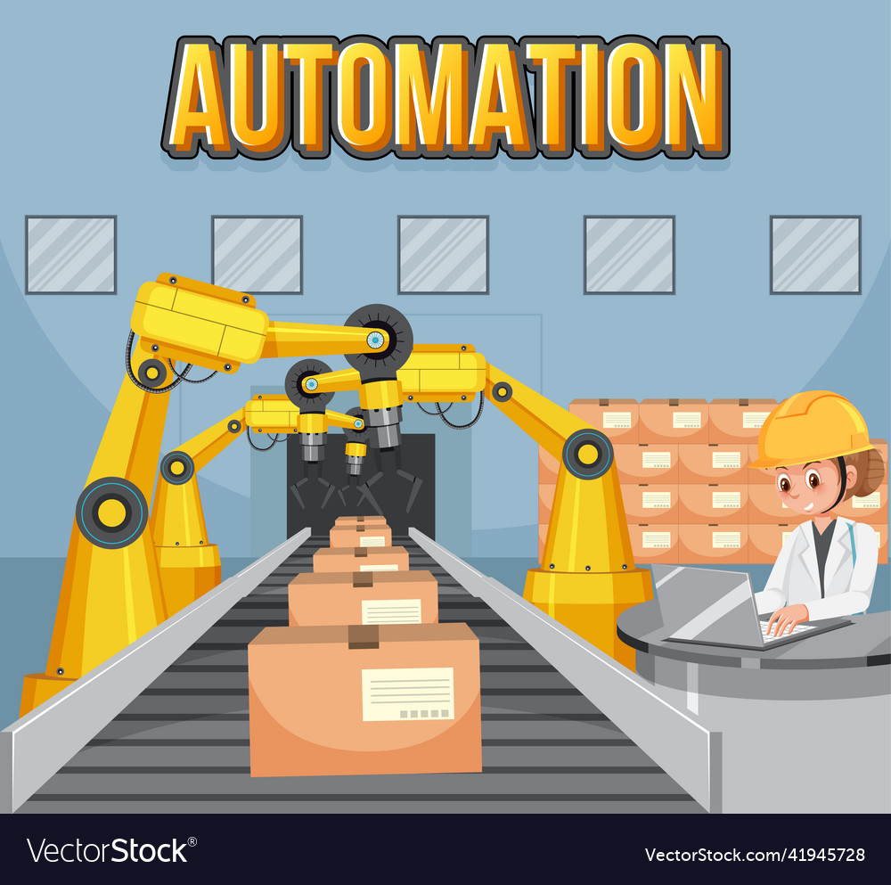 Packaging process concept with automation vector image Packaging process concept with automation