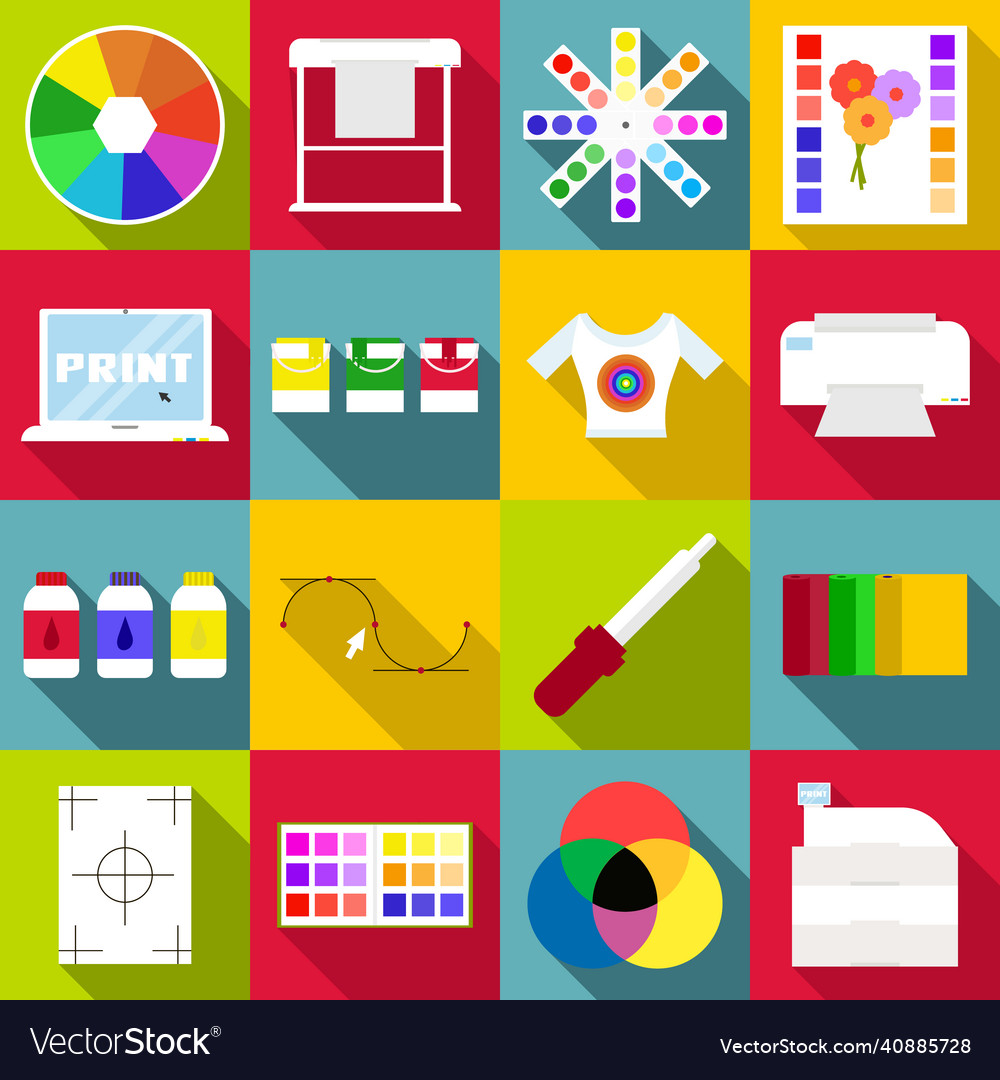 Print items icons set flat style Vector Image Print items icons set flat style