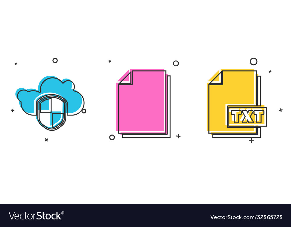 Set cloud and shield document txt file vector image Set cloud and shield document txt file