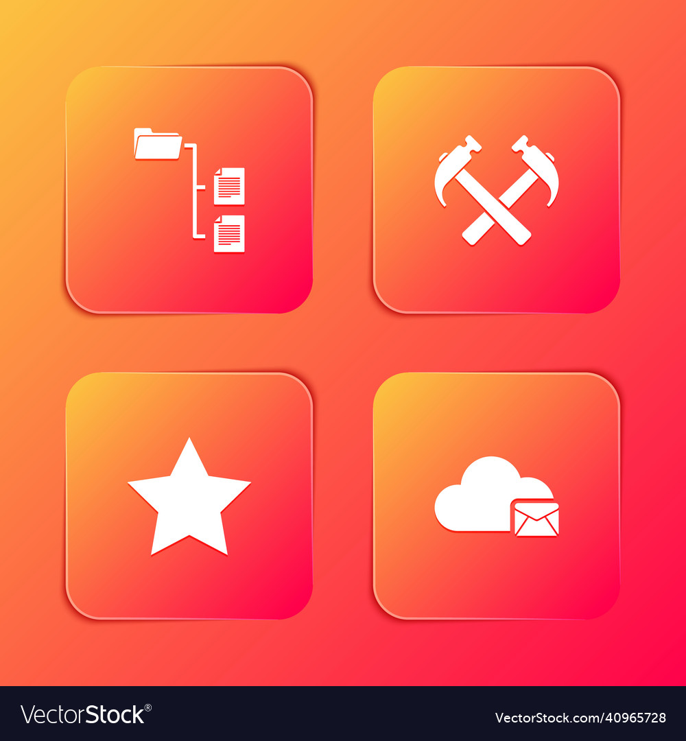 Set folder tree two crossed hammers star vector image Set folder tree two crossed hammers star