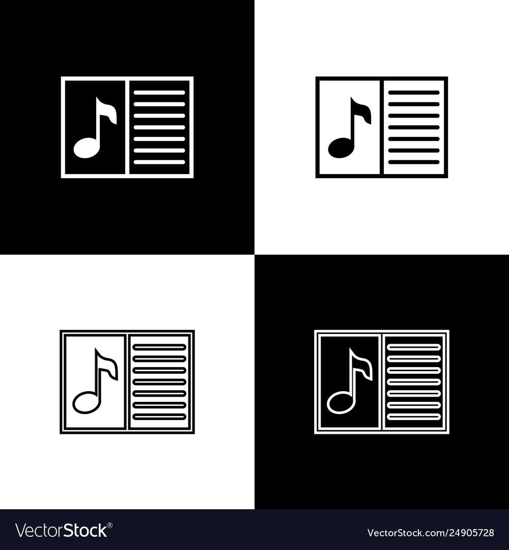 Set music book with note icons isolated on black