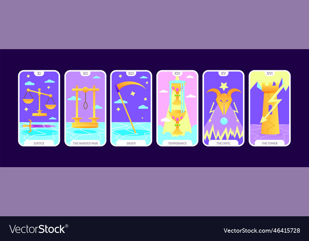 Tarot cards flat deck cartoon taro card major Vector Image